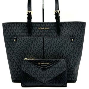 Michael Kors Jet Set Medium Pocket Tote Bag & Double Zip Wallet Black Multi